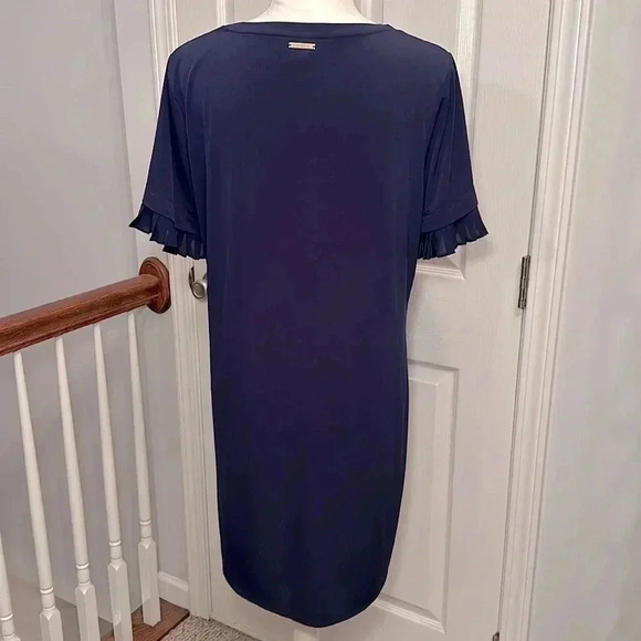 MICHAEL Kors Short Sleeve Stretch Navy Dress with Pleated Sleeves. Women Size L - Picture 5 of 10